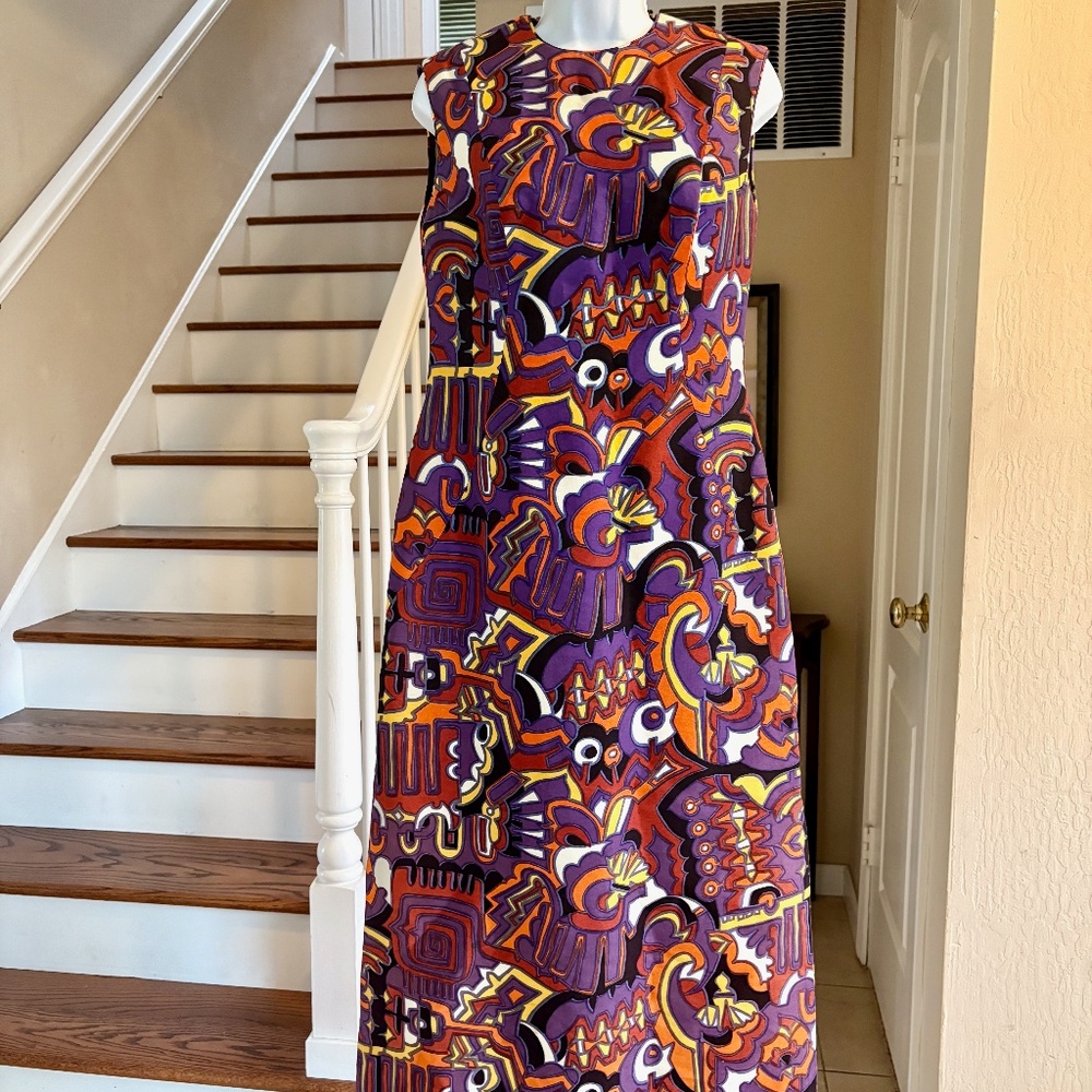 Mr Blackwell Custom Vintage 60s Long Silk Maxi Dress Mod Modern Design S Mint